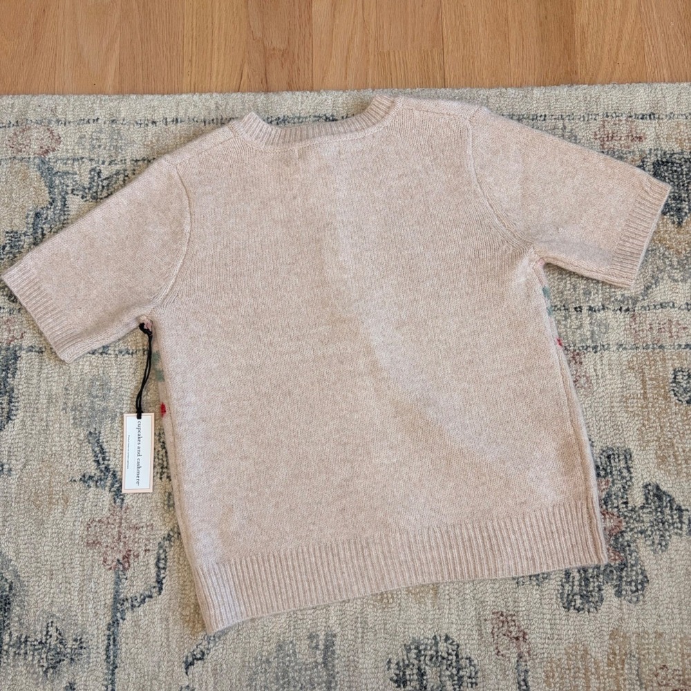 Cupcakes and Cashmere Rose Hearts Short Sleeve Cardigan Size S Coquette Preppy - Picture 2 of 5